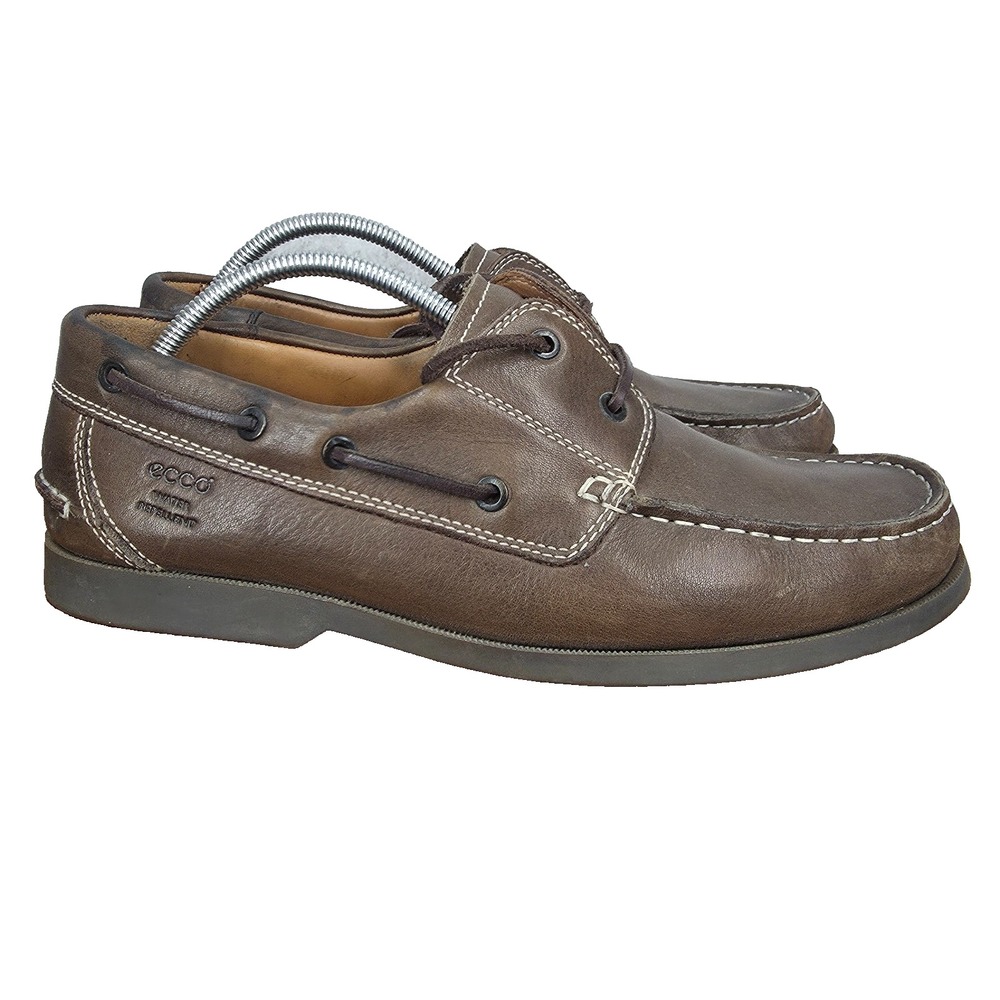 Ecco Boat Shoes Mens EU 44 US 10 - 10.5 Brown Leather Slip On Loafers Casual